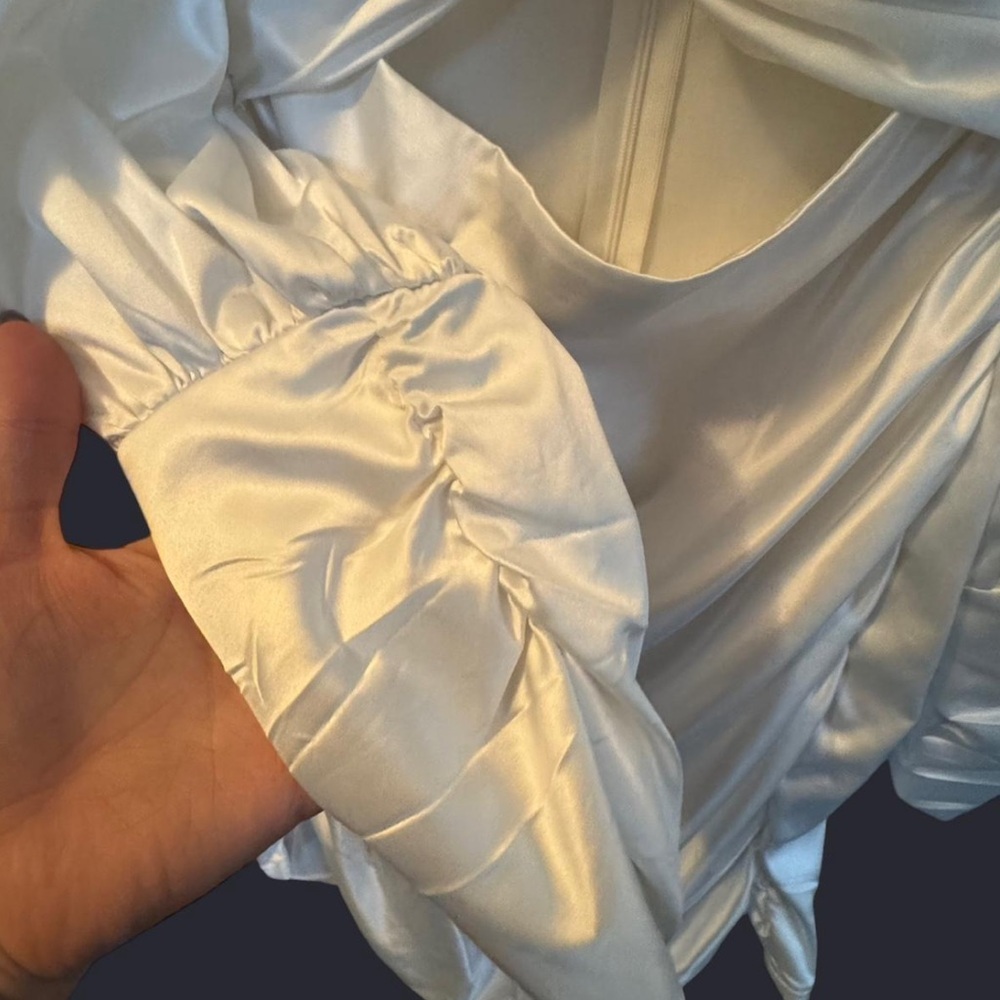 White Satin Dress Twist Front Ruched Satin Dress size small - Picture 5 of 8